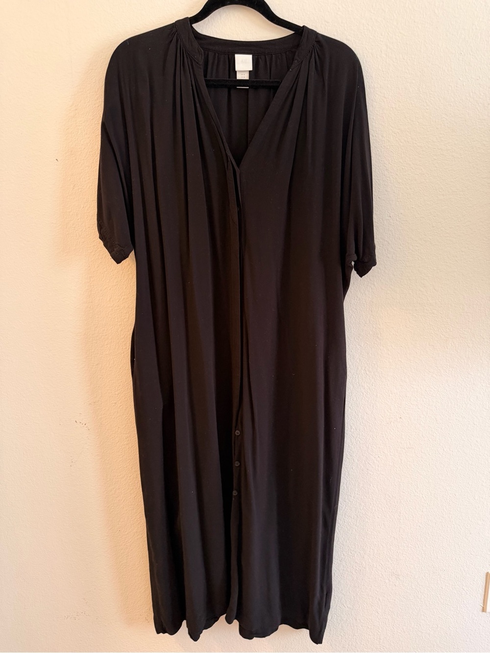 H&M Black Button-Front Maxi Caftan Dress w/ Pockets, Size Medium